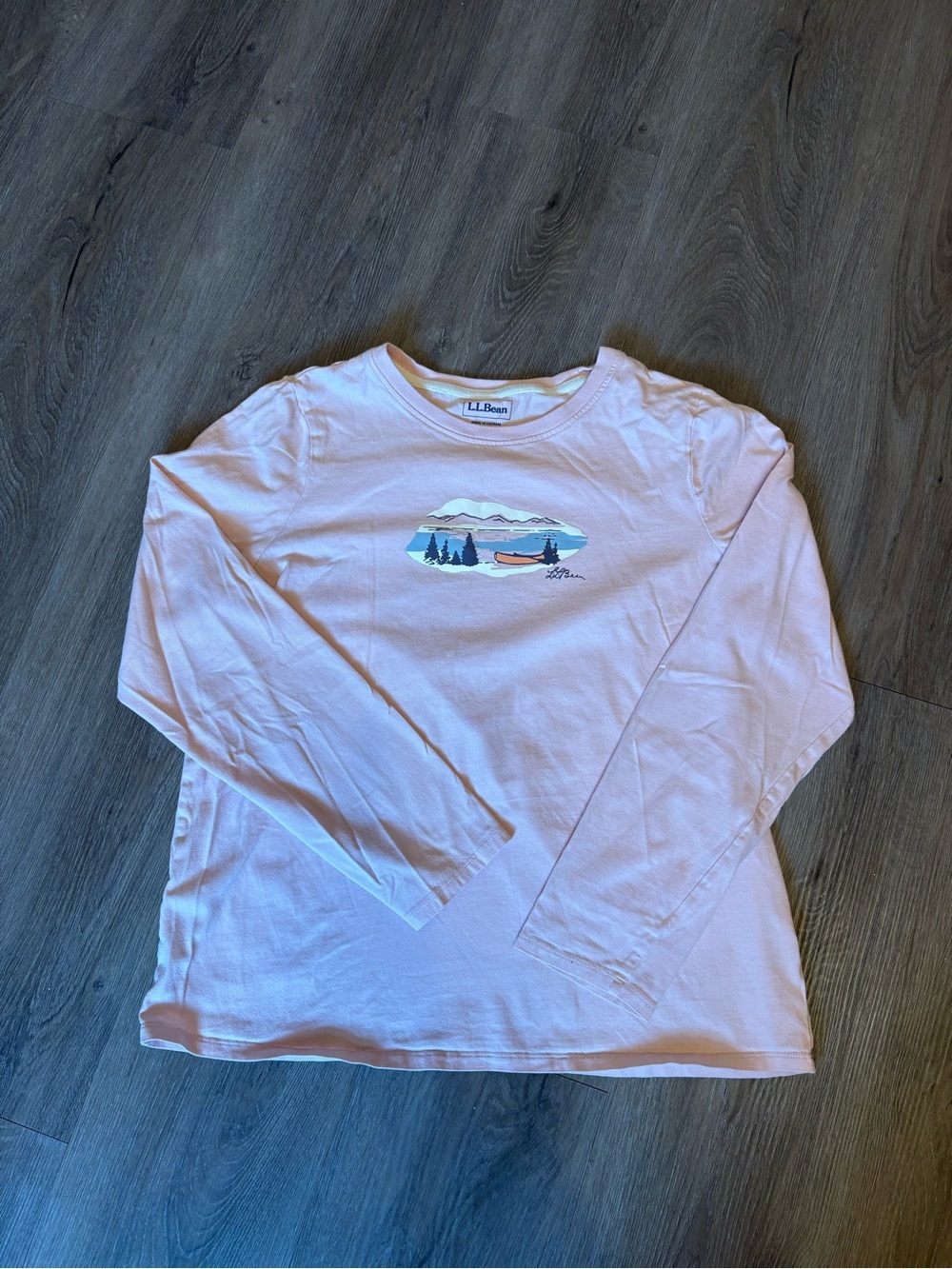 L.L. Bean Light Pink Long-Sleeve Tee with Canoe Nature Graphic